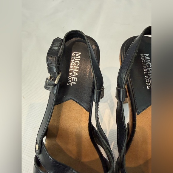 Vintage Michael Kors Black Leather Wedge Sandals - Picture 5 of 10
